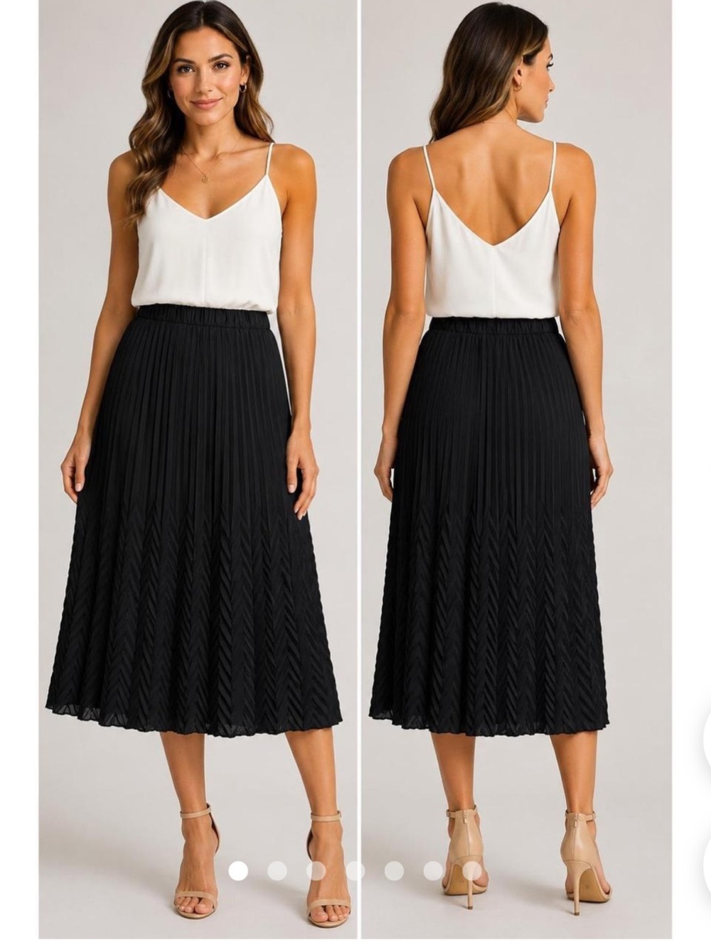 Classic Black Pleated Midi Skirt - Small